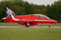 XX323 @ LFRN - Royal Air Force Red Arrows Hawker Siddeley Hawk T.1, Taxiing to holding point rwy 10, Rennes-St Jacques airport (LFRN-RNS) Air show 2014 - by Yves-Q