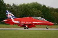 XX319 @ LFRN - Royal Air Force Red Arrows Hawker Siddeley Hawk T.1, Taxiing to holding point rwy 10, Rennes-St Jacques airport (LFRN-RNS) Air show 2014 - by Yves-Q