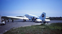 N32PB @ PVC - 1941 Douglas DC3A s/n 4827, built as a C53B, serving with Provincetown Boston Airlines at Provincetown in June 1983 with registration N32PB. - by Mike Boland