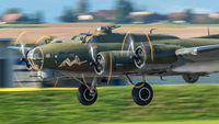 G-BEDF @ LSMP - B-17 G Sally B (Memphis Belle) landing at Payerne military airport (Switzerland) during AIR14 airshow - by Christian R. Vermeulen