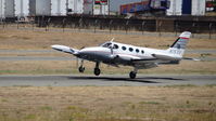 N15SV @ KRHV - Locally-based 1977 Cessna 340A landing runway 31R at Reid Hillview Airport, San Jose, CA. Photo taken from the control tower. - by Chris Leipelt