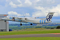 G-FLBA @ EGFF - Dash 8, Flybe, previously C-FVVB, callsign Jersey 7UA, seen departing runway 30, en-route to Belfast City. - by Derek Flewin
