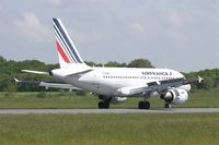 F-GUGE @ LFRB - Airbus A318-111, Reverse thrust landing rwy 07R, Brest-Bretagne Airport (LFRB-BES) - by Yves-Q