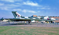 XM605 @ EGCN - Avro Vulcan B.2 [SET69] (Royal Air Force) RAF Finningley~G 30/07/1977. From a slide. - by Ray Barber