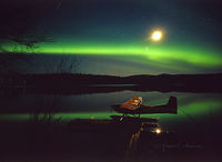 N1589F @ AK8 - I took this image of the northern lights in October of 2003 at Christiansen Lake. Later, I tenatively identified the aircraft from another image, found on-line of the plane at this dock, as Cessna N1589F in use by Hudson Air Service of Talkeetna, Alaska. - by Dennis Anderson