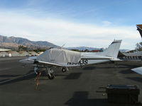 N9368S @ SZP - 1975 Beech C23 SUNDOWNER 180, Lycoming O&VO-360 180 Hp, left-door standard on this model, unseen under the aircraft cover - by Doug Robertson