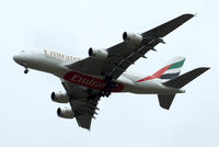 A6-EDE @ EGLL - Airbus A380-861 [016] (Emirates Airlines) Home~G 17/08/2009. On approach 27R. - by Ray Barber