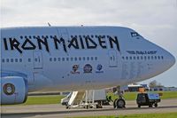 TF-AAK @ EGFF - 747-428, Air Atlanta Icelandic, Iron Maiden's Ed Force One, previously F-GITH, nose art.