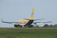 F-GZTE @ LFRB - Boeing 737-73S, Max reverse thrust landing point rwy 25L, Brest-Bretagne Airport (LFRB-BES) - by Yves-Q