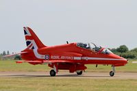 XX232 @ LFOT - Royal Air Force Red Arrows Hawker Siddeley Hawk T.1, Taxiing to parking area, Tours - St Symphorien Air Base 705 (LFOT-TUF) Open day 2015 - by Yves-Q
