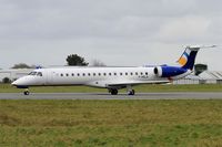 F-HELA @ LFRB - Embraer ERJ-145EU, Taxiing to holding point rwy 25L, Brest-Bretagne airport (LFRB-BES) - by Yves-Q