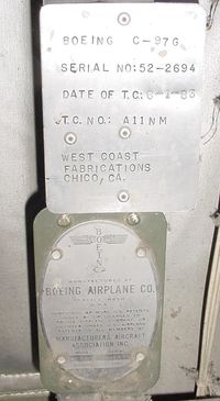N31338 @ KMWH - Went to Moses Lake to remove parts form this aircraft (former USAF 52-2694) as it was being scrapped. Here are the Aircraft Data Plates - by William Miranda