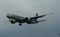 VT-JEK @ EGLL - Jet Airways, seen here landing at London Heathrow(EGLL), note the thin rainbow on the right of the picture - by A. Gendorf