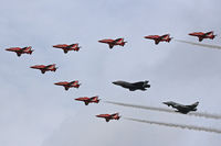 XX219 @ EGVA - Joint flypast featuring the F-35B, RAF Typhoon and the Red Arrows display team, RIAT 2016.