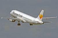 YL-LCK @ EGFF - A320-214, Thomas Cook Airlines, Cardiff based, previously F-WWIT, N101UW, RP-C3229, HB-JIZ, OE-IBU, call sign Kestrel 36FQ, seen pulling out from runway 30 en-route to Ibiza.
