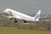 G-FBEF @ EGFF - Embraer 195, Flybe, previously PT-SNY, callsign Jersey 2VA, departing runway 30 en-route to Verona.