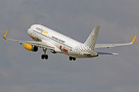 EC-MEQ @ EGFF - A320, Vueling Airlines, previously F-WWDI, call sign Vueling 12YQ,  seen departing runway 30 en-route to Alicante.