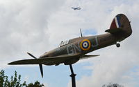R4229 - Hawker Hurricane Mk 1 replica in Alexander Gardens, Windsor, Berkshire. A memorial to the designer Sir Sidney Camm who was a Windsor resident. The markings are those of Squadron Leader John Grandy, Battle of Britain pilot who also spent time in Windsor. - by moxy