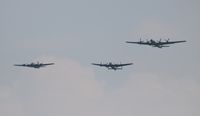 N529B @ YIP - B-29 in formation with a Lancaster and a B-17