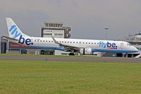 G-FBEL @ EGFF - Embraer 195, Flybe, callsign Jersey 4TA, previously PT-SDS, seen landing on runway 12 out of Glasgow.