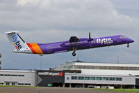 G-JEDU @ EGFF - Dash 8, Flybe, call sign, Jersey 3BP, previously C-GEMU, seen departing runway 12 en-route to London City.