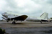 G-BGCG @ EGLK - Douglas DC-3C-47A-85-DL [20002] (Fairoaks Aviation Services) Blackbushe~G 04/04/1980. From a slide . Stills wears former Spanish Air Force registration and you can make out the formers markings through the paintwork. - by Ray Barber
