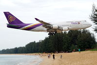 HS-TGZ @ VTSP - HS-TGZ of Thai International Airways arriving low over Nai Yang Beach, Phuket. - by Robert Lachowitz