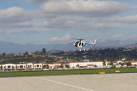 N7UM @ CMA - 1975 Hughes 369HS, one Allison 250-C20 Turboshaft, 4 seats, on approach to landing at a CMA ramp - by Doug Robertson