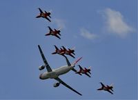 HB-IJV @ LSZF - Edelweiss Airlines Airbus A320 airplane in company of Swiss Air Force Northrop F-5E Tiger II Airplanes during air-show at Birrfeld airfield in Switzerland - by miro susta