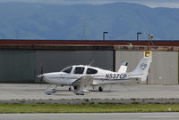 N537CP @ KSQL - Locally-based 2008 Cirrus SR22 taxiing into general aviation ramp area @ San Carlos Airport, CA - by Steve Nation