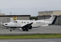 N850SA @ KSQL - Surf Air 2015 Pilatus PC-12/47E taxiing for take-off @ San Carlos Airport, CA - by Steve Nation