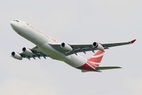 3B-NBE @ LFPG - Airbus A340-313, Take off rwy 27L, Roissy Charles De Gaulle airport (LFPG-CDG) - by Yves-Q