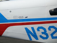 N32936 @ O22 - CLOSE-UP of titles on Atkin Air (Lincoln, CA) 1975 Piper PA-34-200T on visitor's ramp @ Columbia, CA - by Steve Nation