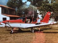 HB-EQR @ LSZD - Rare pic of the former OO-FTI as HB-EQR at the former ASCONA Airport/TI, Switzerland, August 1983. - by Gérard Wolter