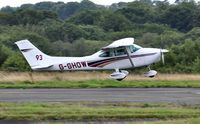 G-GHOW @ EGFH - Visiting reims/Cessna Skylane departing Runway 28. Race number 93. - by Roger Winser