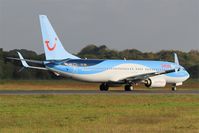 OO-JAU @ LFRB - Boeing 737-8K, Take off run rwy 07R, Brest-Bretagne airport (LFRB-BES) - by Yves-Q