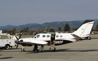 N188DF @ KWVI - San Bernardino County-based 1984 Cessna 425 Conquest in new colors visiting @ Watsonville Municipal Airport, CA - by Steve Nation