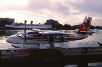 C-GJAW @ CYHC - Air BC De Havilland Canada DHC-6-200 Twin-Otter moored at the Vancouver Harbour Water Airport, BC, Canada, 1987 - by Van Propeller