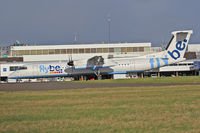 G-ECOM @ EGFF - Dash 8, Flybe, previously C-FUCR, callsign Jersey 4BK, seen landing on runway 30 out of Glasgow