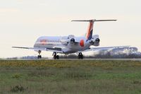 F-GUBC @ LFRB - Embraer ERJ-145LR, Reverse thrust landing rwy 25L, Brest-Bretagne airport (LFRB-BES) - by Yves-Q