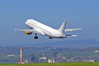 EC-JSY @ EGFF - Vueling airlines, Airbus A320-214, call sign Vueling 12YQ, departing runway 30 en-route to Alicante.