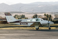 N7123N @ 3O8 - 1967 Beechcraft B55 Baron taxing to transient parking at Harris Ranch Airport, Coalinga, CA. - by Chris Leipelt