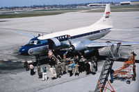 N73105 @ STL - Convair CV-340-31, later converted to CV-440.  Original name Mary O'Connor.  As pictured, carries the temporary name Spirit of St. Louis Special.  Aircraft sold to Arthur Godfrey in 1962 and tail number changed to N1M. - by Clarence Benitz