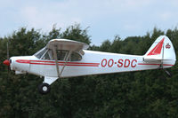 OO-SDC @ EBDT - Piper PA-18-150 Super Cub landing at Schaffen-Diest, old-timer fly-in 2018 - by Van Propeller
