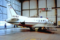 YU-BLY @ LFSB - YU-BLY   Rockwell Sabreliner 75A [380-65] (Yugoslavian Government) Basel-Mulhouse~F 13/09/1991. From a slide Badly damaged in a aborted take off Brownwood TX on the 09-05-2005 whilst registered as N69JN cancelled by the FAA 18-07-2017. - by Ray Barber