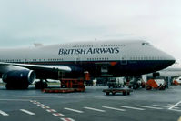 G-BNLB @ YBBN - Forward fuselage of British Airways B747-436 G-BNLB (Cn 23909, Named 'City of Edinburgh') at the 'Old Eagle Farm' International Airport YBBN, on 01Sep1992. Photo taken before travelling to Stansted UK in RAAF B707-338C(KC) A20-624. - by Walnaus47