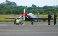 G-ZXLL @ EGFH - EA-300L of the Blades aerobatic team after displaying on day 2 of WAS2019. Flown by a former RAF Red Arrows pilot. - by Roger Winser