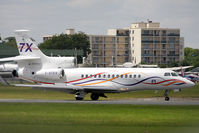F-WFBW @ LFPB - Stbd side view of First-Built Dassault Falcon 7X F-WFBW rolling out on Rwy 03 at LBG/LFPB on Friday 24Jun2011. Note that the thrust reverser on No 2 Engine is still open. Photo taken at the 49th Salon International - Paris Air Show at Le Bourget. - by Walnaus47