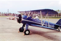 G-BAVO @ LIVE - G-BAVO A 75N Boeing Stearman operated by Jim Keen of Keenair Services Ltd. outside Hanger 4 and Liverpool Flying school offices at Liverpool International Airport, Speke Road, Liverpool UK  in early 1973 having just been imported from Israel - by Simon trevor