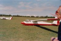 BGA1210 @ BFGC - I was a syndicate owner of Skylark 4 BGA1210 when based at BFGC in Chipping, near Preston, Lancashire, UK in the late 1980s. Here I am flying her for the first time. Paul Davies. (I have around 4-5 images in total. We decided on red and white scheme - by Paul Davies